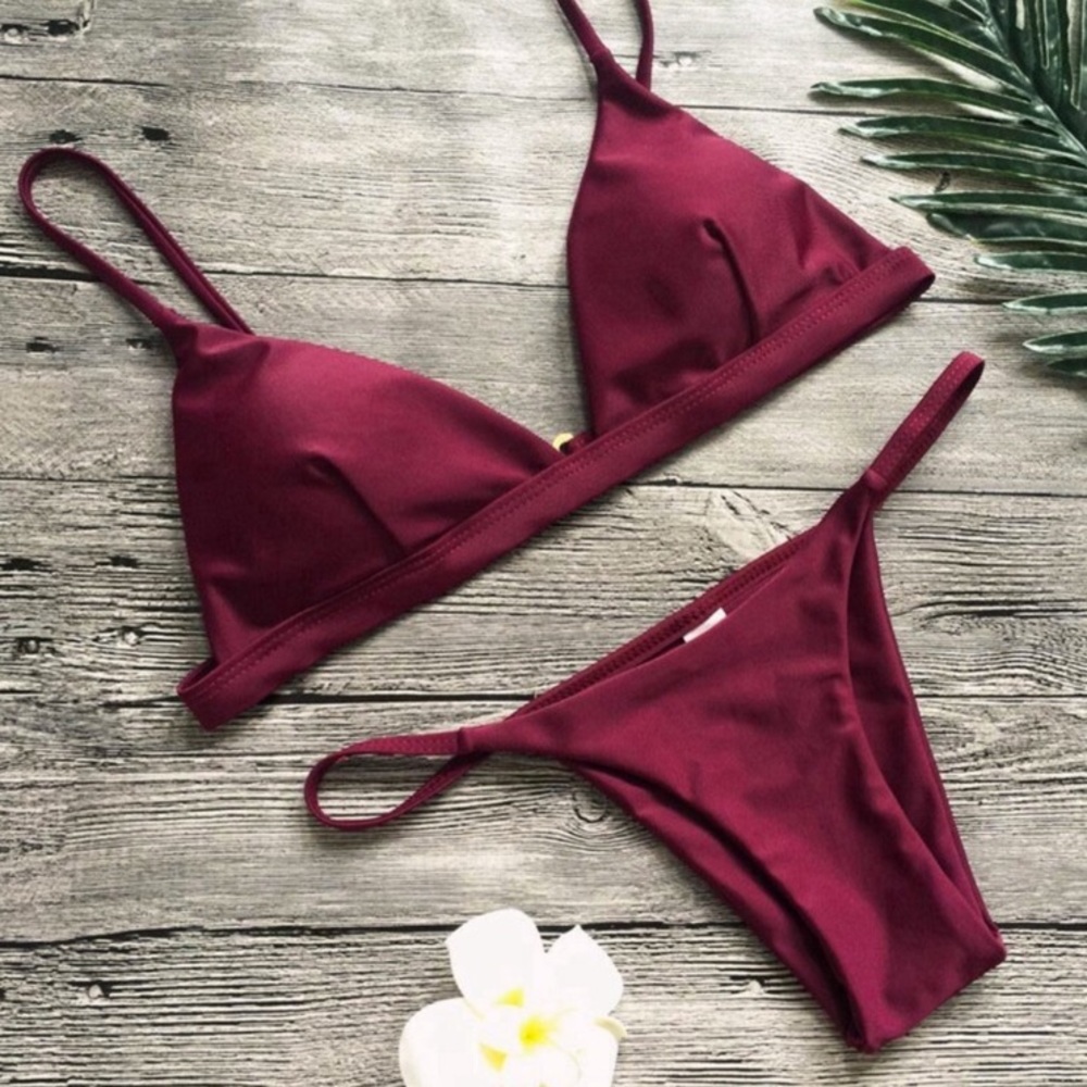 Purple Burgundy Padded Triangle 2 Piece Bikini Set